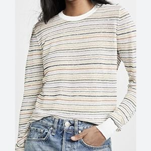 JOIE Ade Striped Linen Long Sleeves Beige Crewneck Sweater Size XS NWOT